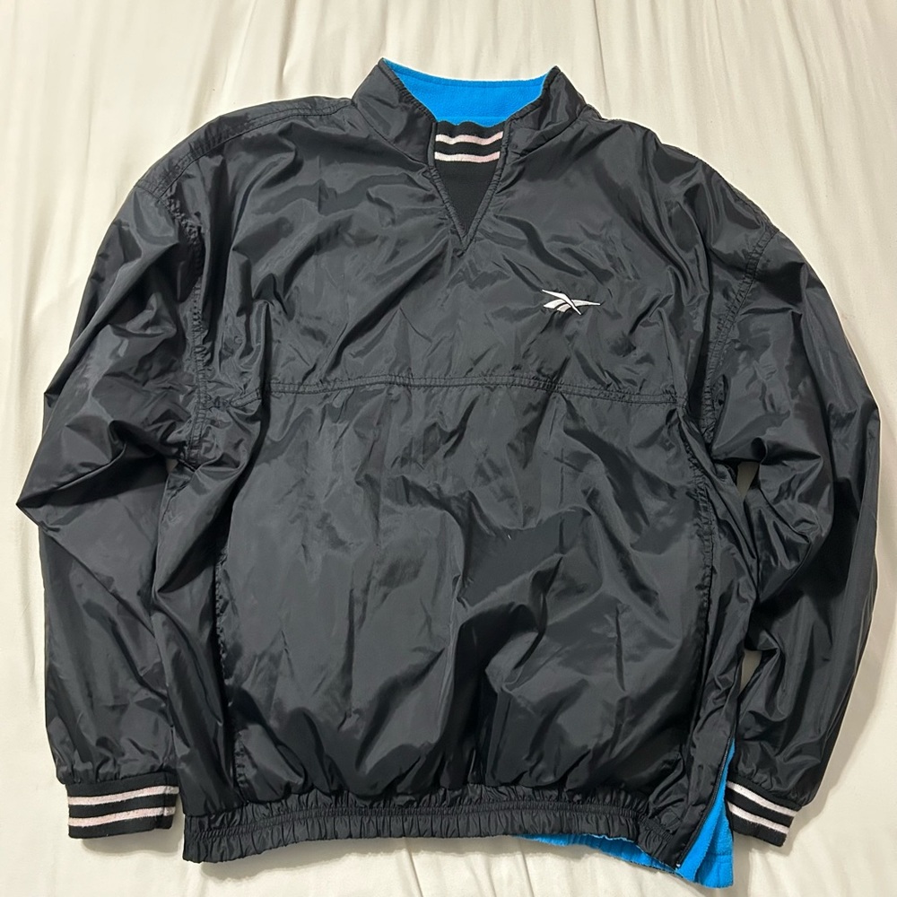 Vintage Reebok Pullover Windbreaker Fleece Blue Black Large